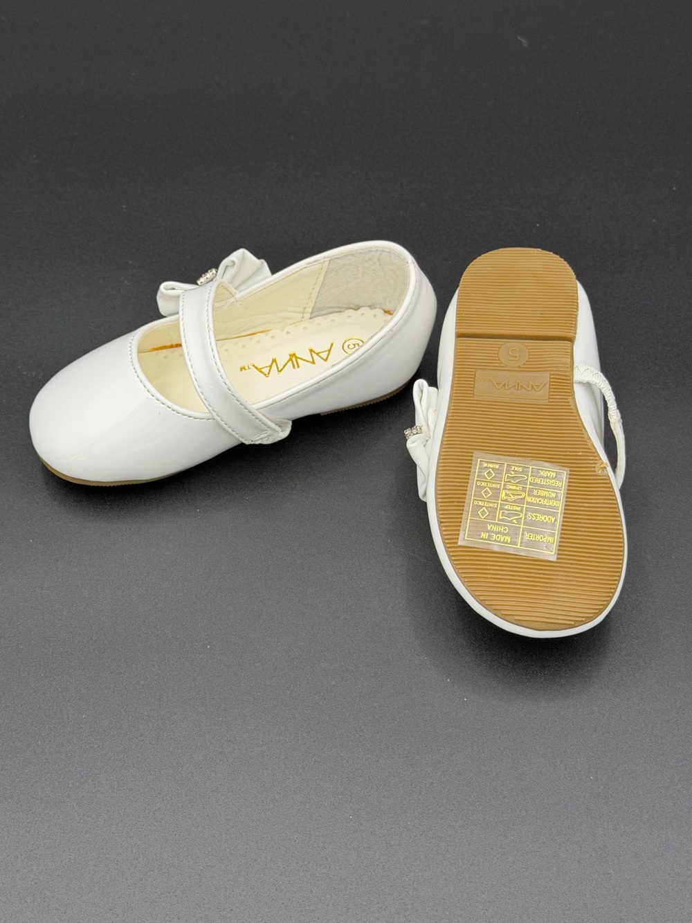 ANNA Patent Bow Mary Jane Dress Shoes | White | Toddler/Baby Girls Size 5 - Picture 7 of 8